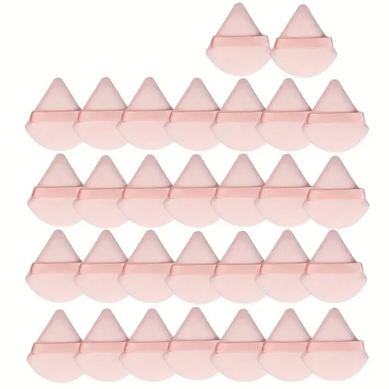 Paquet de 30 éponges de maquillage triangulaires antiadhésives |   Bouffées de poudre à double usage humide et sec avec bandoulière |   Éponge de mélange réutilisable pour F