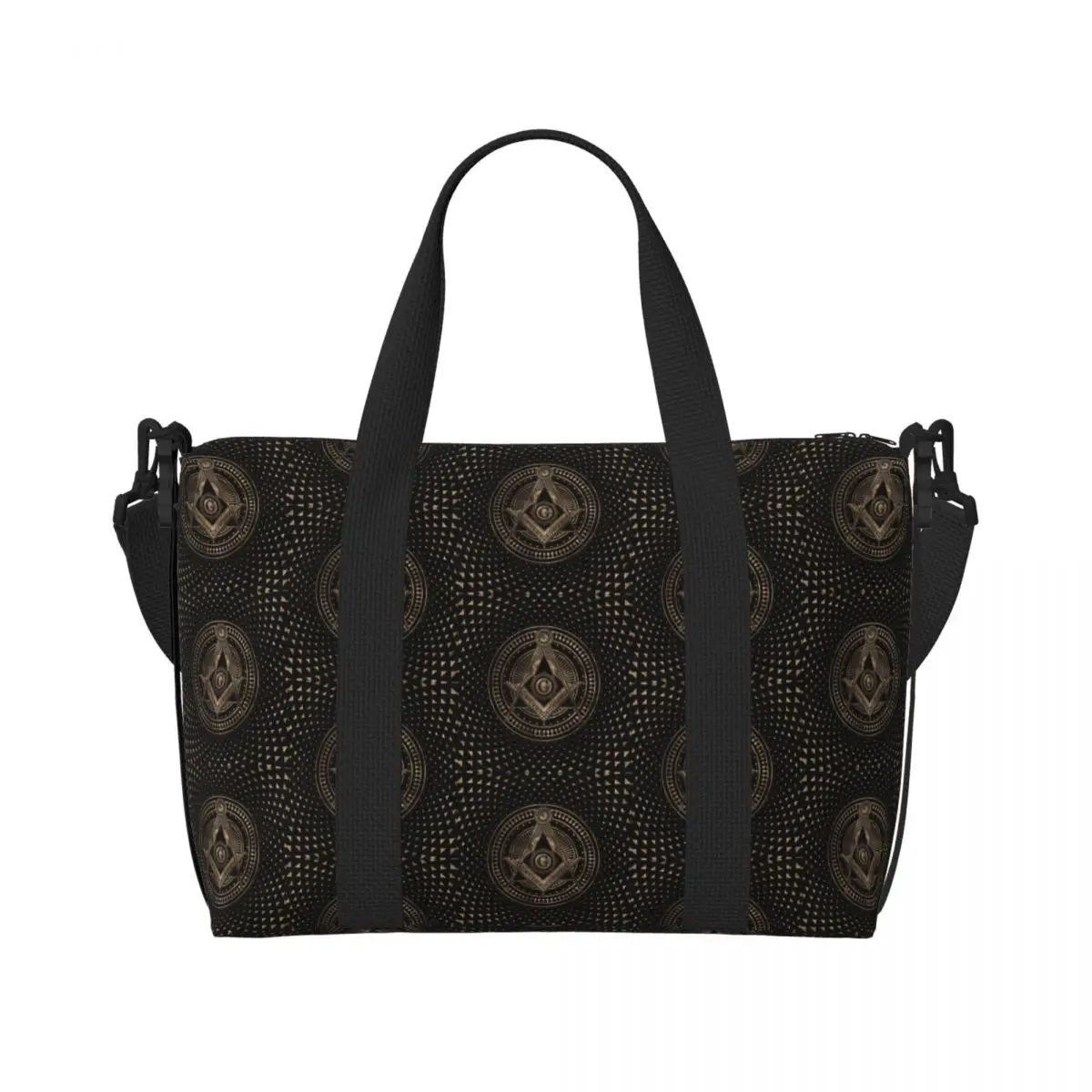 Custom F-Freemasons Symbol Square And Compasses Tote Bag Women Large Capacity Mason Gym Beach Shoulder Travel Bag