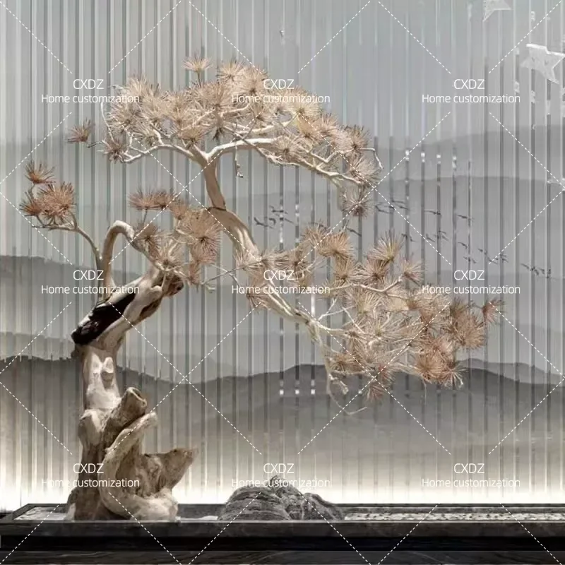Large Artificial Welcome Pine Tree Fake Luo Han Song Plant for Mall Hotel Window Staircase Decoration Green Landscape