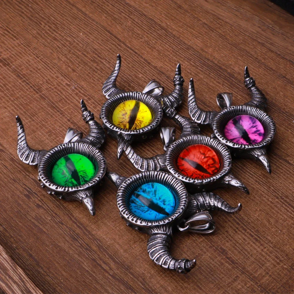 Gothic Hell Devil's Eye Pendant Necklace Men Stainless Steel Vintage Goat Necklace Chain Punk Hip Hop Pagan Jewelry Wholesale