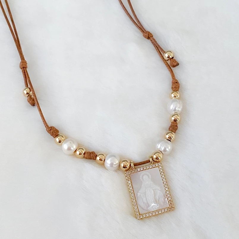 

Adjustable Pearl Angel Pendant Necklace Choker Religion Catholic Milagrosa Necklaces for women Stainless steel Jewelry