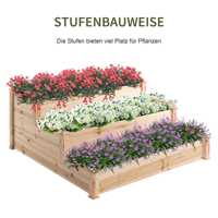 Raised Bed 3 Tier Plant Bed Herb Bed Flower Ladder for Balcony and Garden Made of Natural Fir Wood 124x124x56 cm