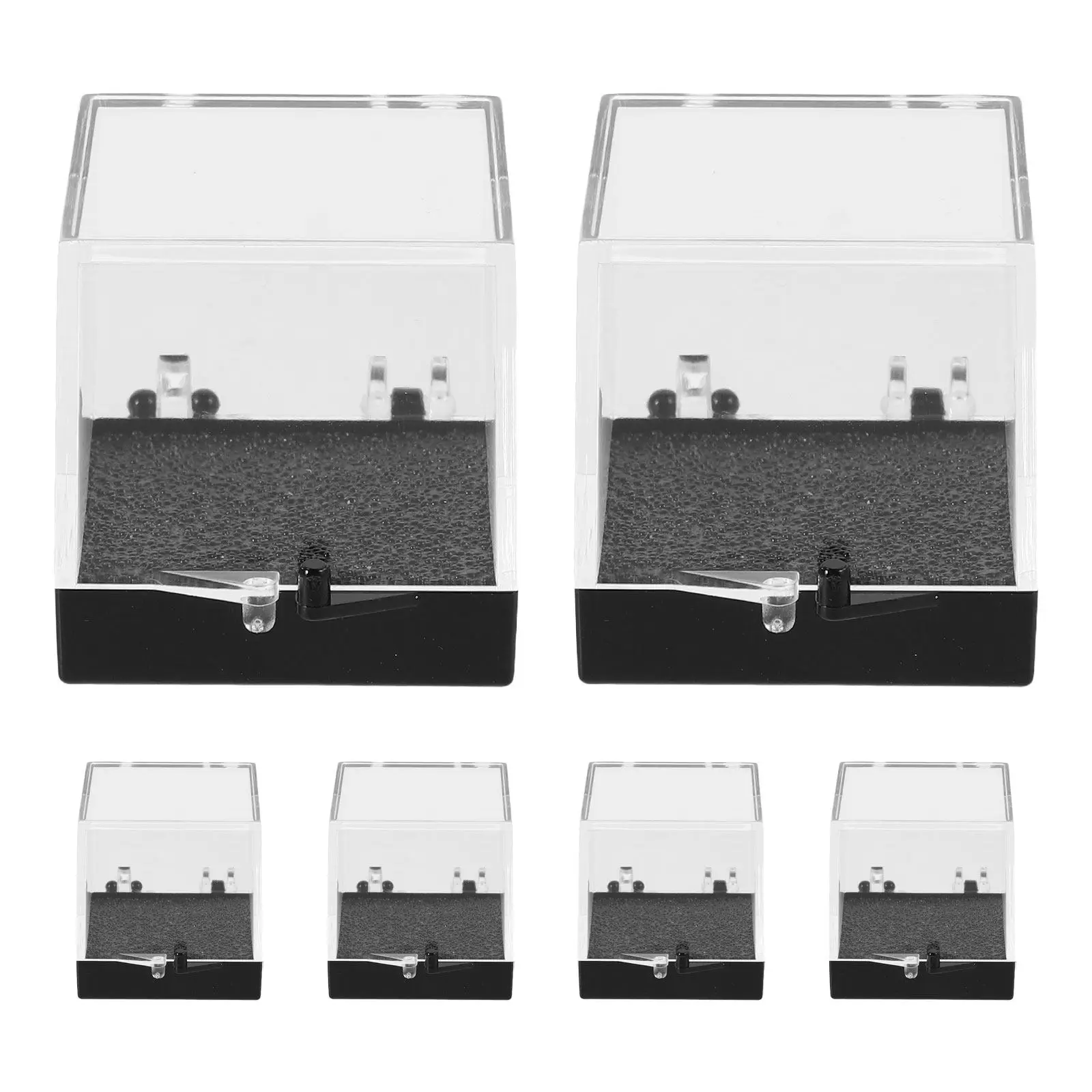 

6Pcs Transparent Mineral Specimen Box Square Cube Display Case 3.5cm Acrylic with Contrast Black Base for Rock Crystal