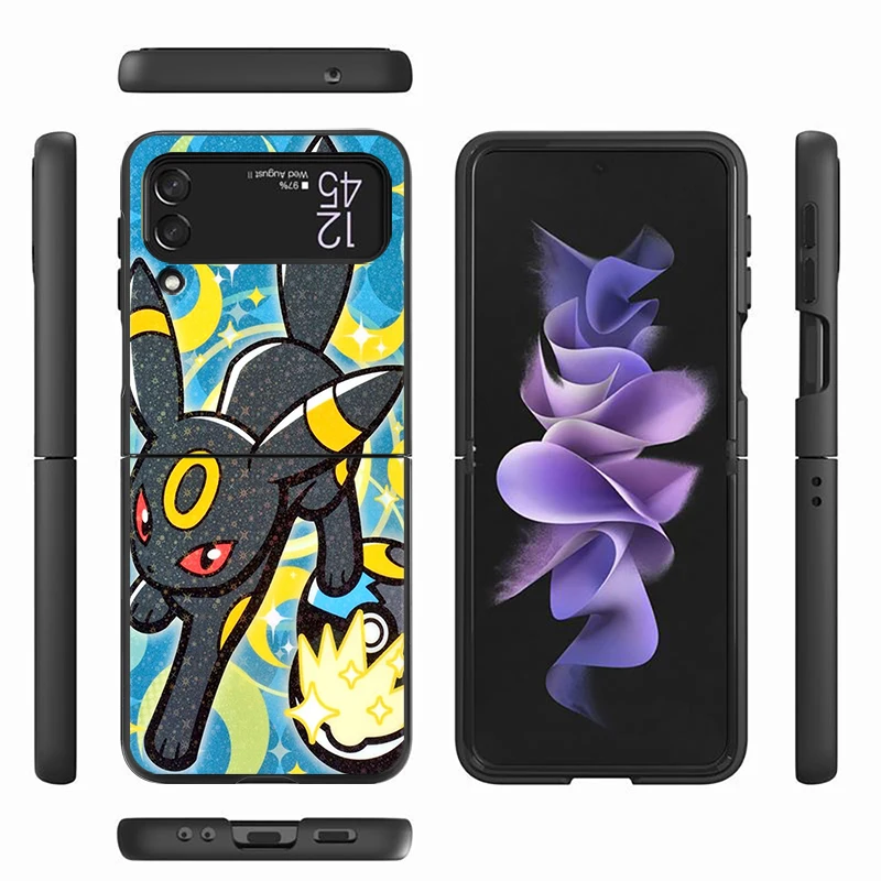 Black ZFlip Case For Samsung Galaxy Z Flip 4 3 5G Hard Cover for Galaxy zflip4 3 Shell Phone Fundas Pokemon Eevee Evoli Umbreon