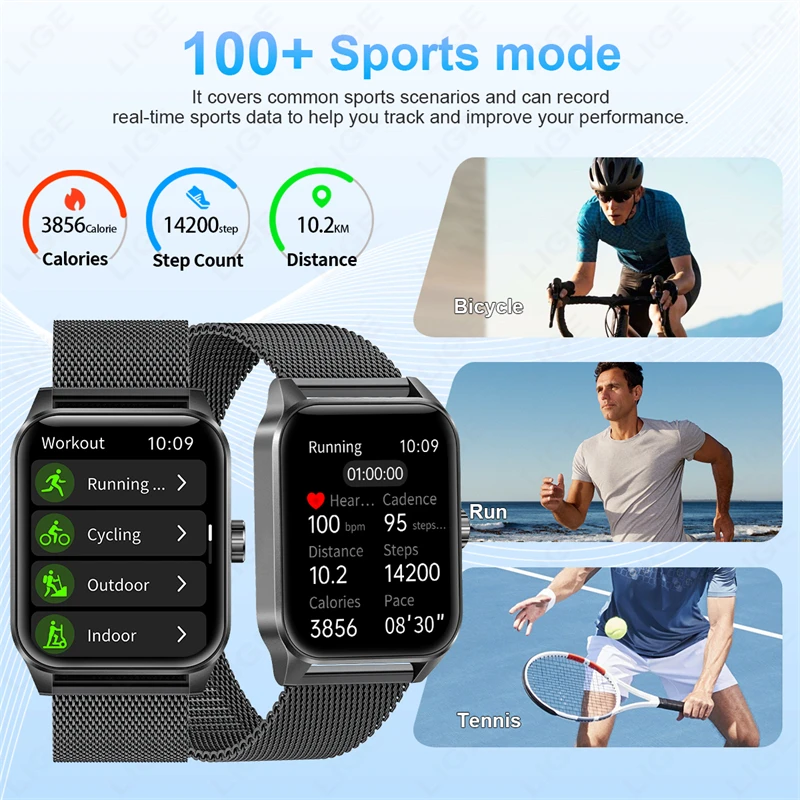 LIGE 2024, женские умные часы, 1,85-дюймовый HD-экран, беспроводной вызов, AI, голосовой помощник, часы для здоровья, спорта, умные часы для мужчин для Xiaomi