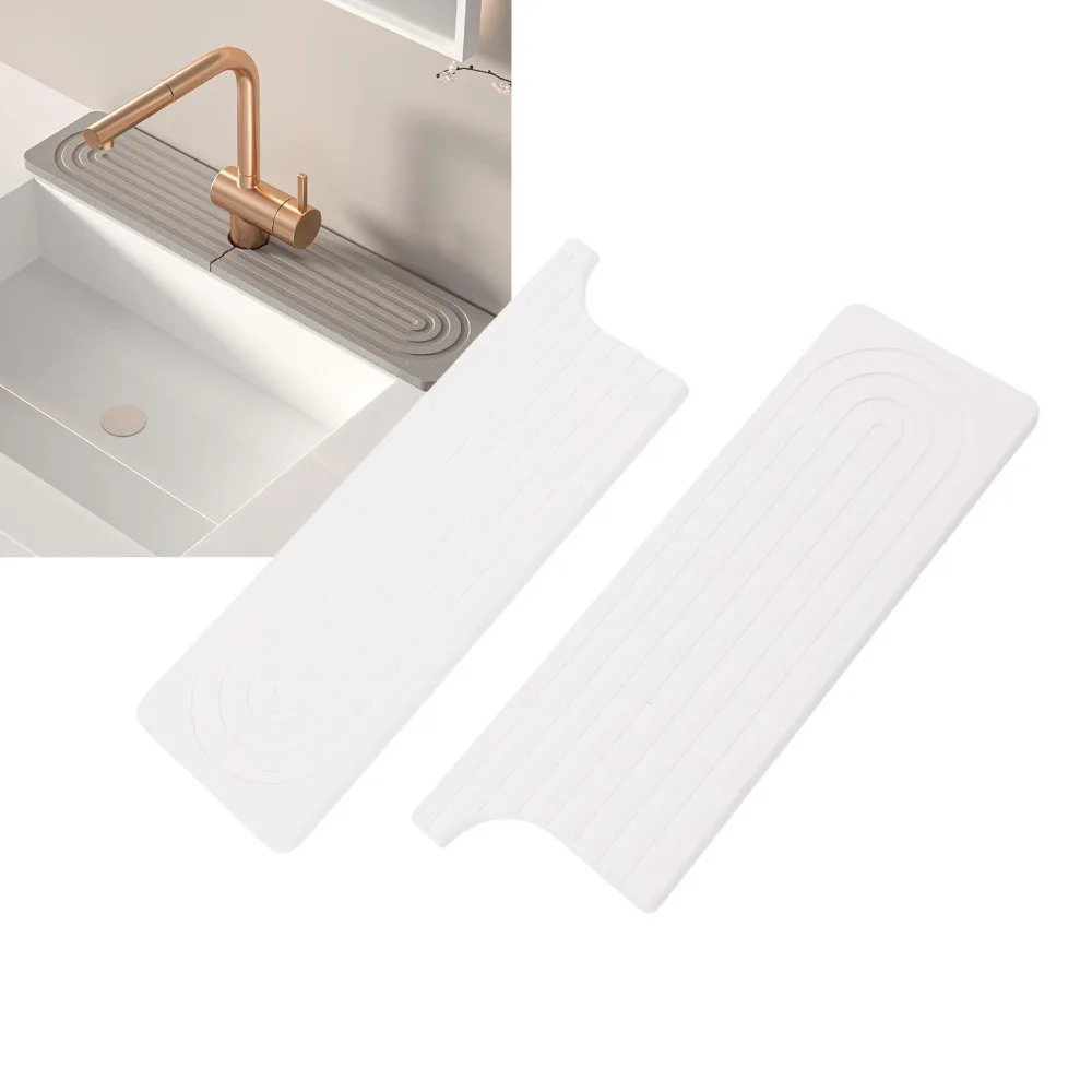 Diatomite Faucet Mat White Fast Drying Quick Drying Tray Non-Slip Water Absorbent Dish Drying Pad Kitchen Bathroom Sink