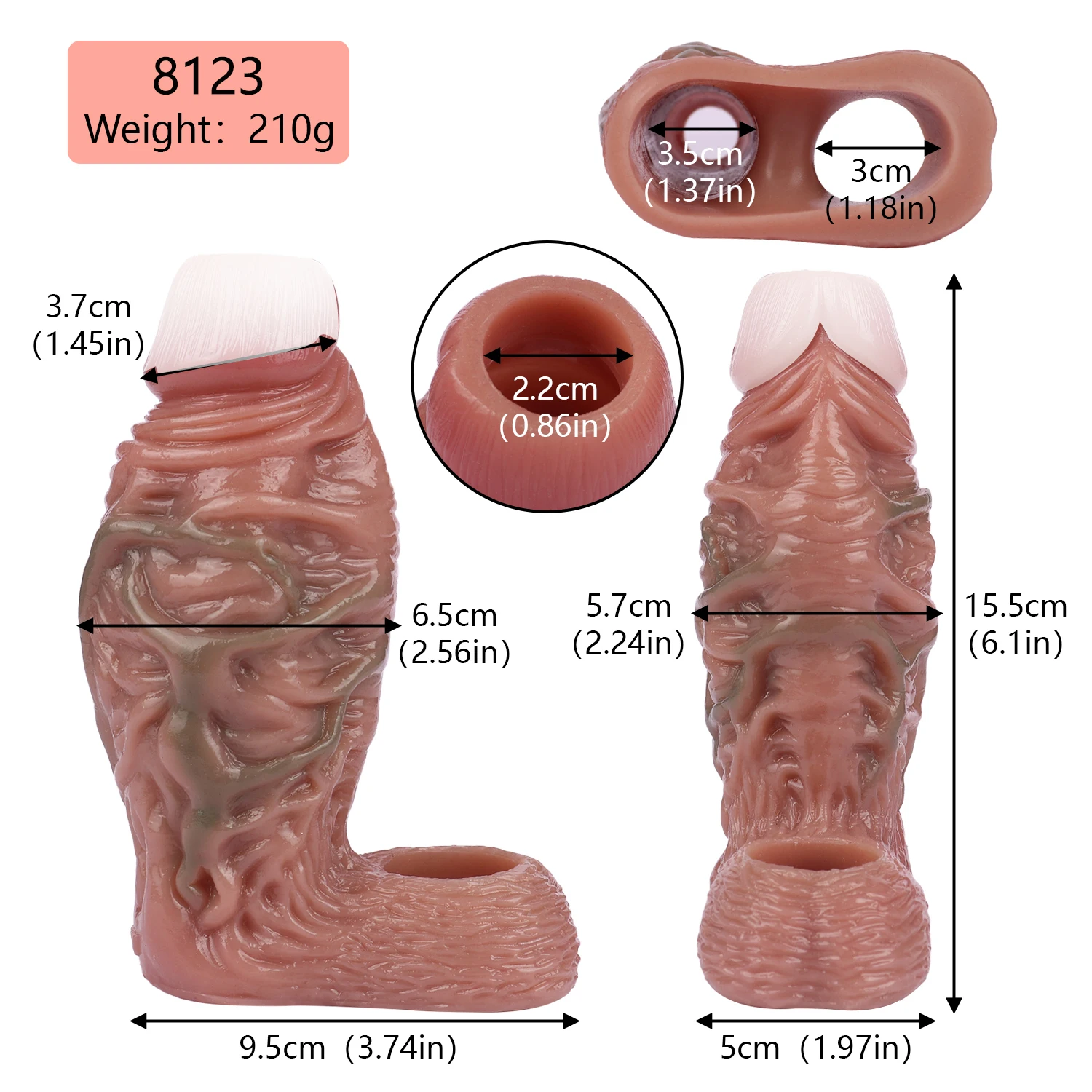 Male Dildo Sleeve Silicone Penis Sleeve with Cock Ring, Realistic Penis Enlarger Sleeve Men Penis Cover,Prolong ejaculati (Skin)