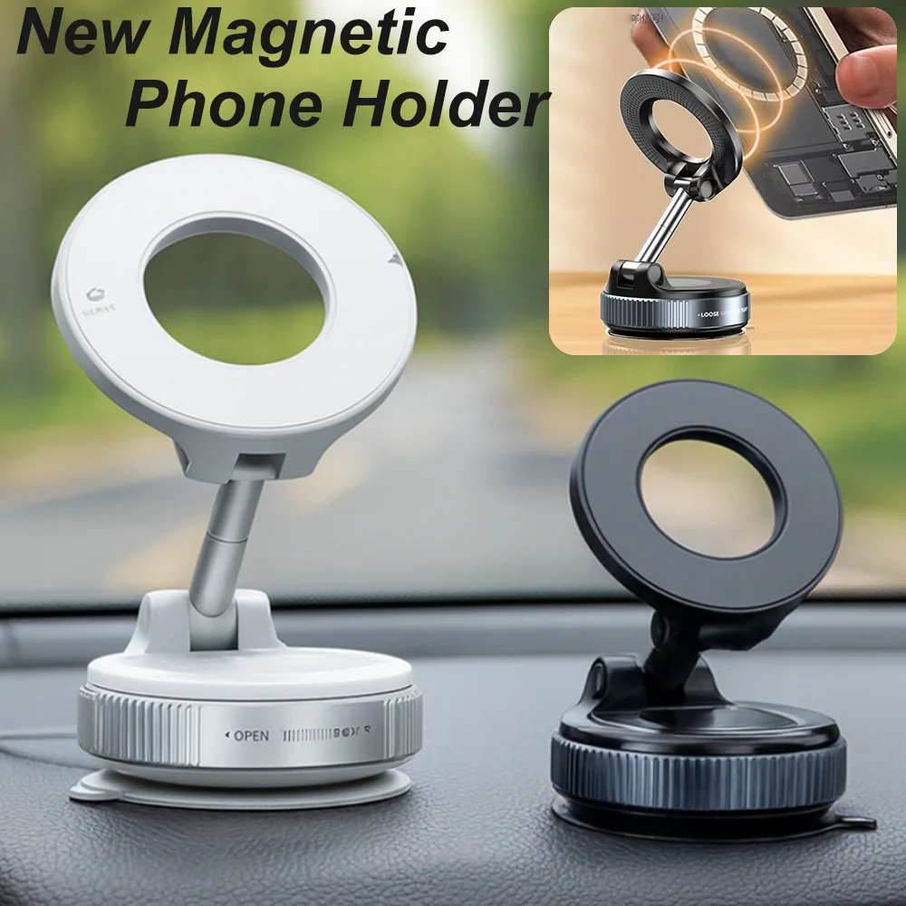 

New Metal Vacuum Suction Magnetic Car Phone Holder 360° Rotation Strong Magnet Mount for iPhone Samsung with Extra Magnetic Ring