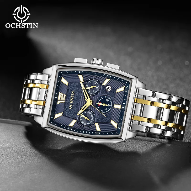 ساعات حركة كوارتز من OCHSTIN، هيكل مربع، ساعة يد من الفولاذ المقاوم للصدأ، مجموعة ملاحية مقاومة للماء، ساعة كلاسيكية فاخرة