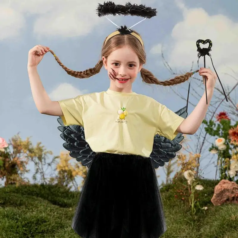 Kostum Halloween malaikat untuk anak perempuan kostum malaikat iblis Set untuk Cosplay Halloween Novel perlengkapan Cosplay untuk anak perempuan kecil