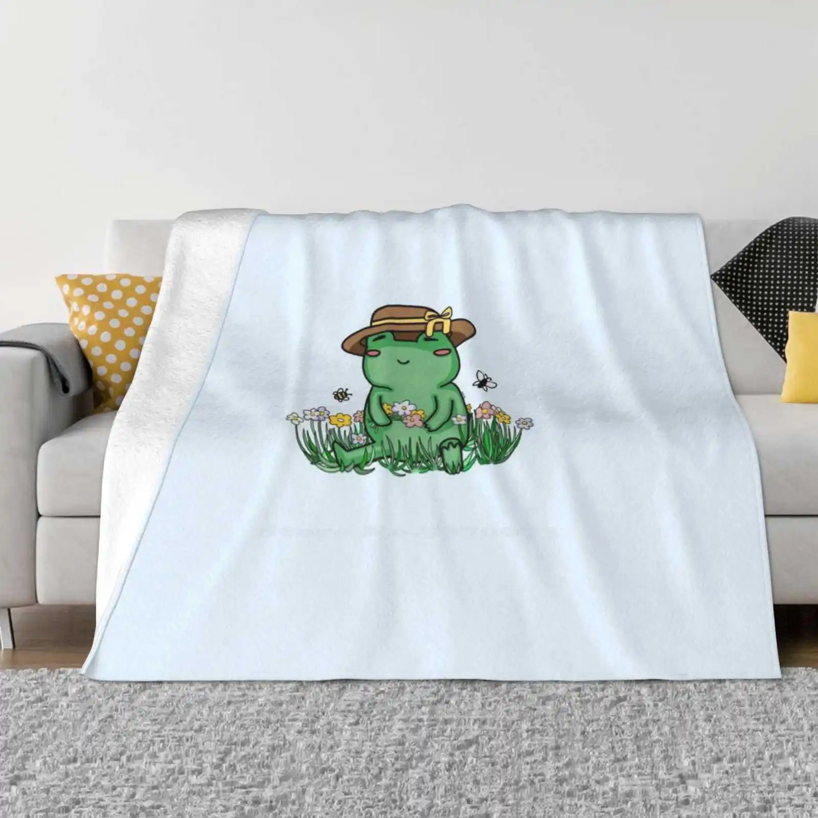 

Happy Frog In A Field Of Flowers Fashion Soft Warm Flannel Blanket Cute Simple Cheap Frog Summer Spring Nature Flowers