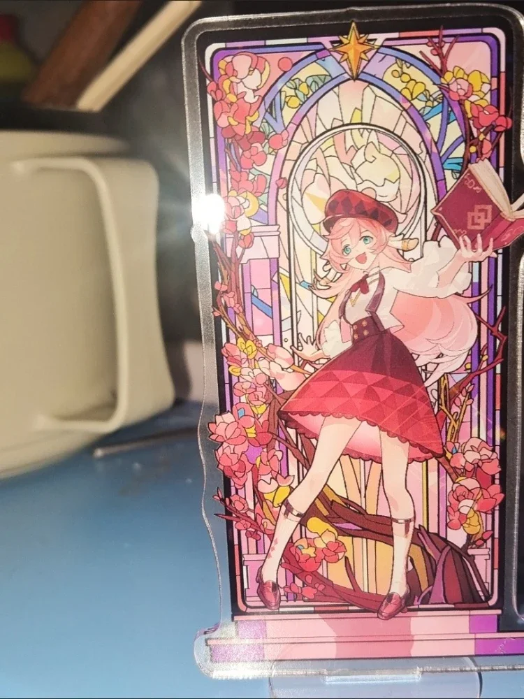 Genshin تأثير النوافذ الملونة الاكريليك الشكل حامل نموذج لوحة DIY بها بنفسك مكتب ديكور الدائمة علامة جمع حلية لمحبي الهدايا