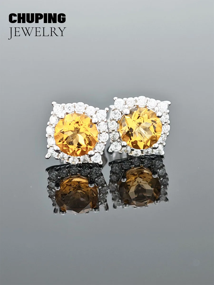 

Chu Ping Fine Jewelry Yellow Crystal Round Cut Earrings S925 Silver for Her Birthday Gift or Surprise Gift Sparking and Shining