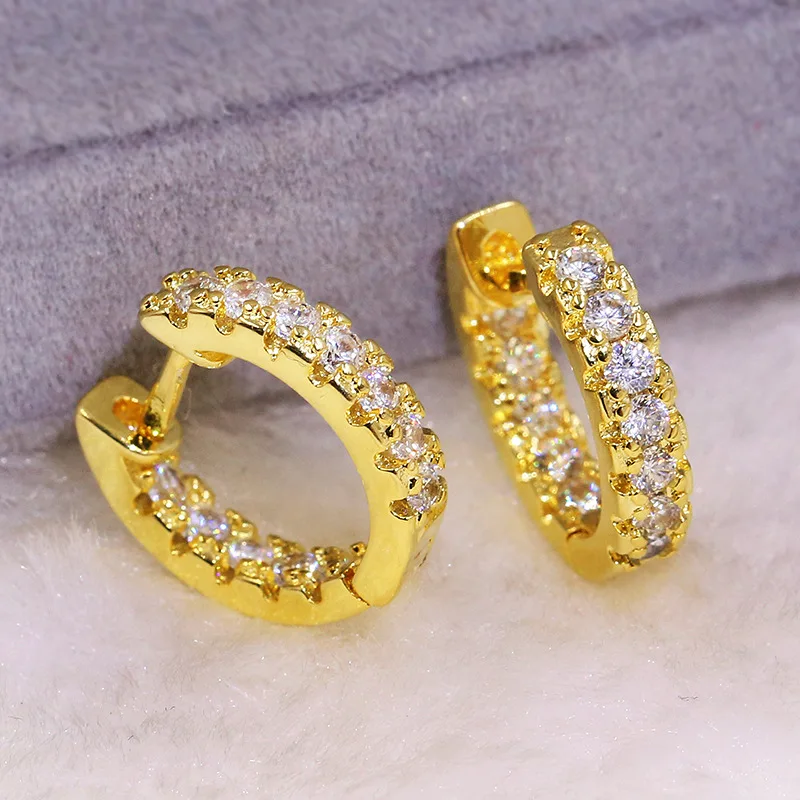 Classic 18k Gold Geometric Round Full Diamond Crystal Earrings For Women Zircon Silver Plated Christmas Gift Party Jewelry