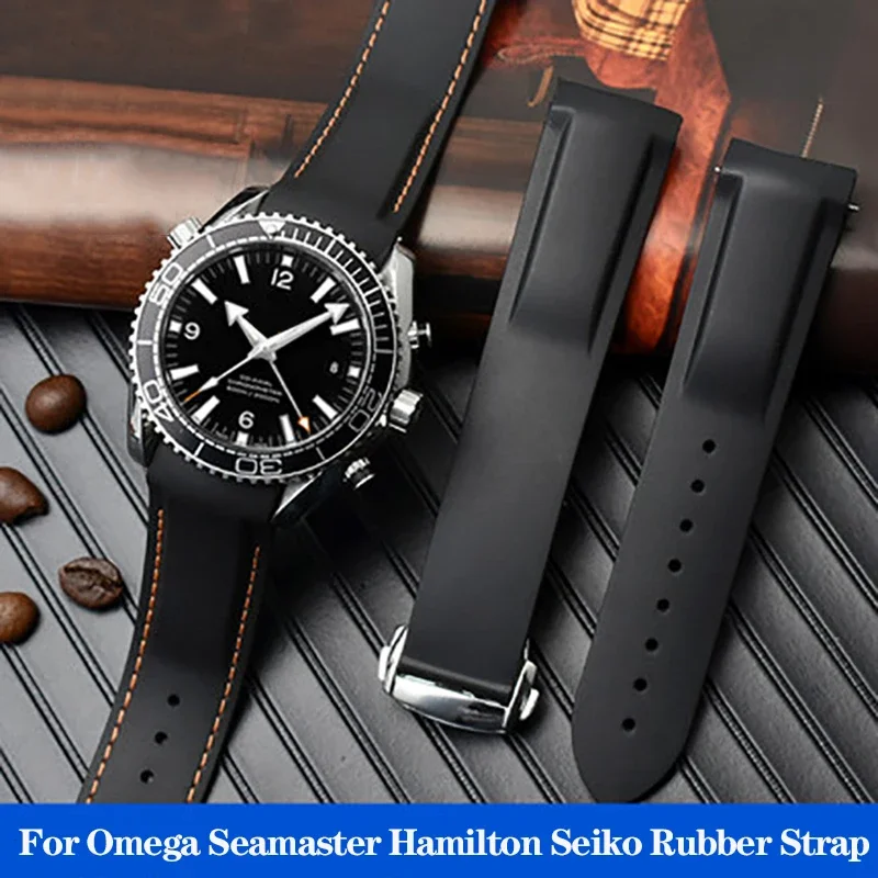 

20mm 22mm Curved End Rubber Watch Band for Omega Seamaster 300 Hamilton Tudor Seiko Water Ghost Waterproof Strap Watchband