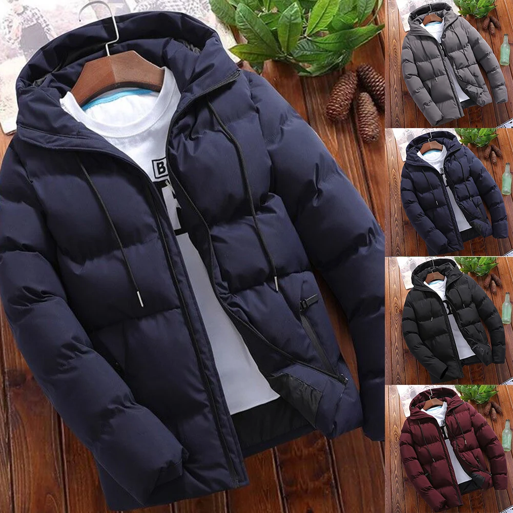 Men Solid Parkas Warm Thick Jacket Parkas Coat Casual Jacket Hooded Simple Bussiness Outwear Jacket Coat