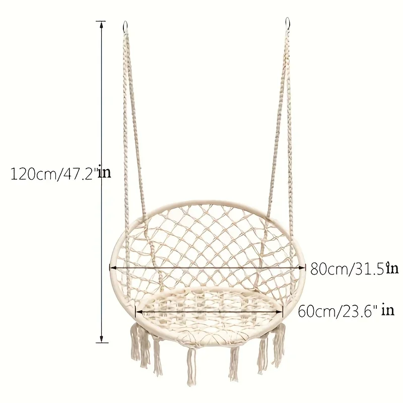 كرسي معلق داخلي واحد شرفة منزلية سوينغ سلة شبكية حبل القطن المنسوجة كرسي الروطان مهدب سوينغ كرسي مريح