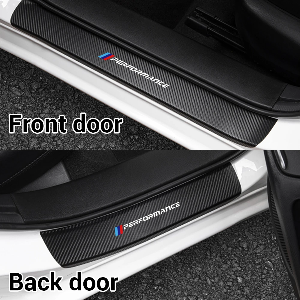 Car-styling 4Pcs Performance Emblem Carbon Fiber Auto Door Sill Scuff Protection Stickers For BMW M F31 F34 F32 E52 E53 E60 E90