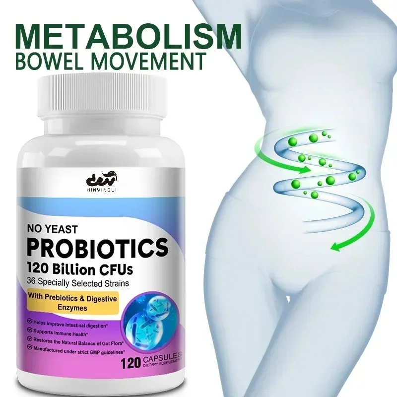 Digestive Health Probiotics 30/60/120 Billion CFU Prebiotics & Digestive Enzymes Adult Probiotic Supplement, Promotes Gut Health