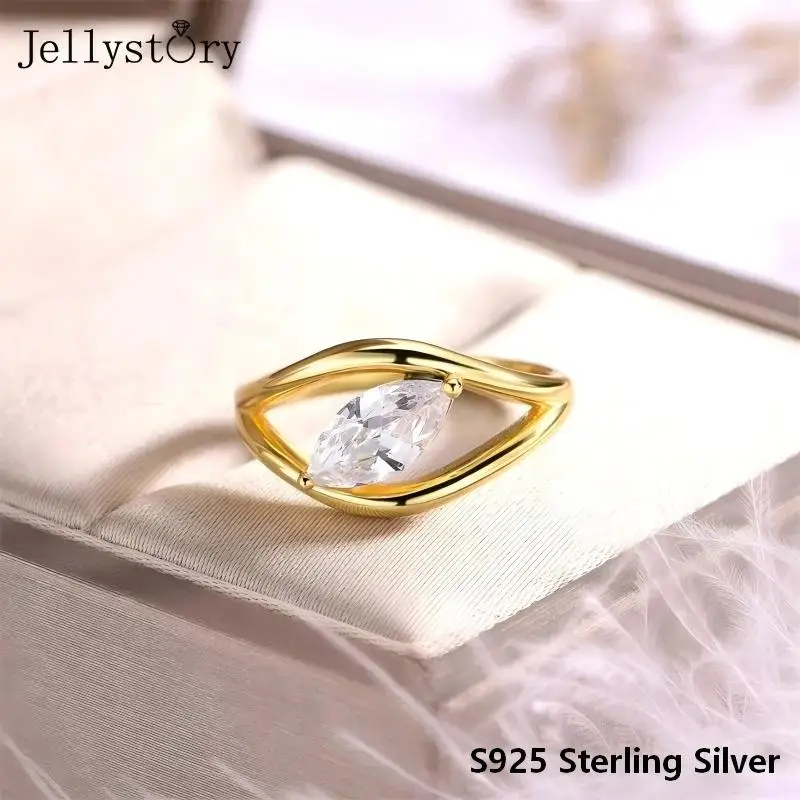 JellyStory Sky Eye Design Moissanite Ring S925 Silver Hollow Light Luxury Band Unique Jewelry for Women Personality Gift