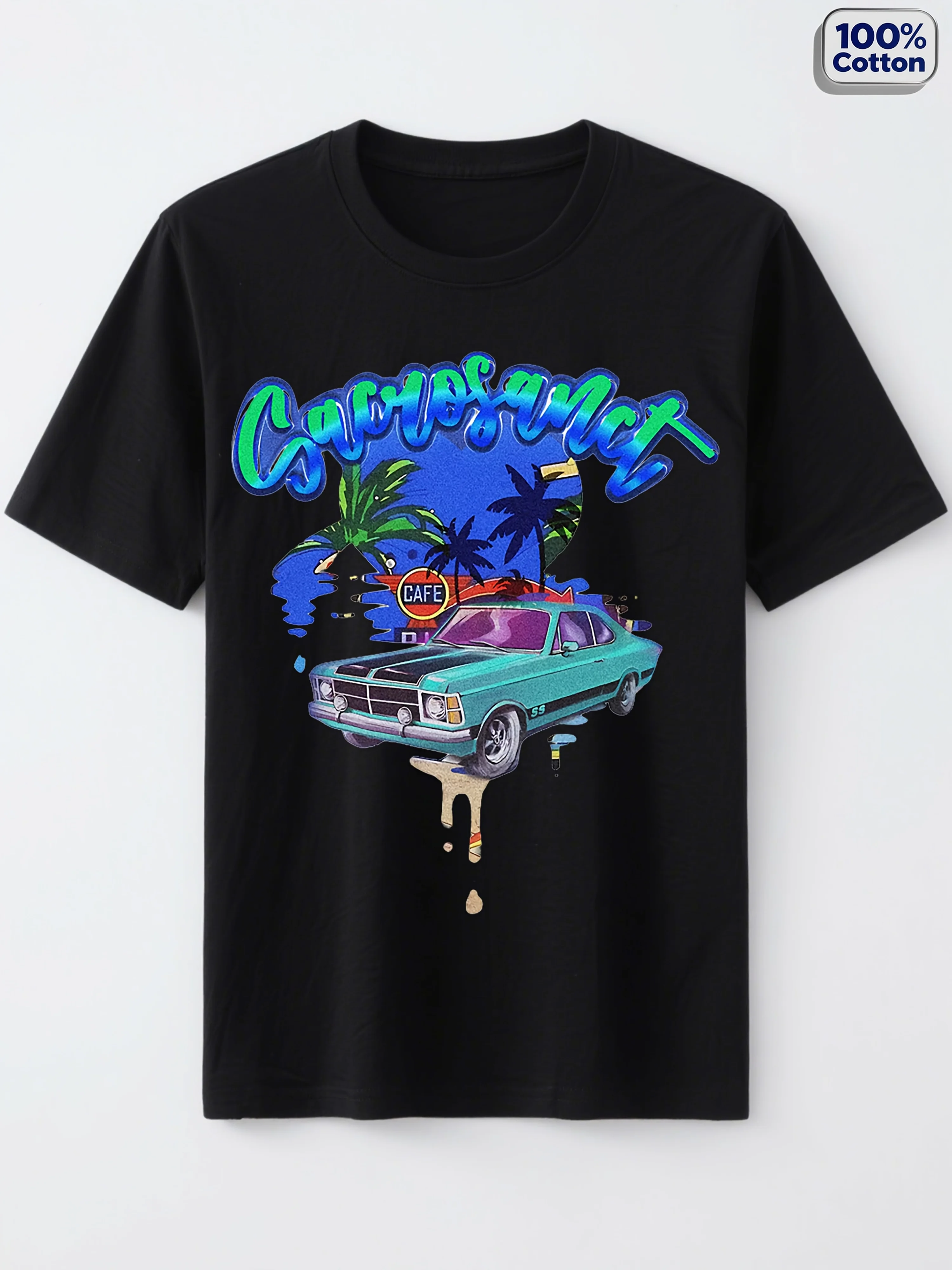 

Modern men's black pure cotton round-neck T-shirt incorporating the latest fashion elements features a novel style loose fabric