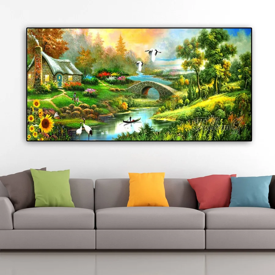 Big Size Diamond Painting Novelties 2023 Fantasy Scenery House 5d Diy Full Mosaic Embroidery Landscape River Home Decor AA4044