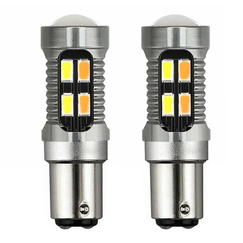 Bombilla LED de doble Color para freno de coche, lámpara de marcha atrás Canbus, señal de giro, Color blanco y ámbar, 5630, 20SMD, 2 uds.