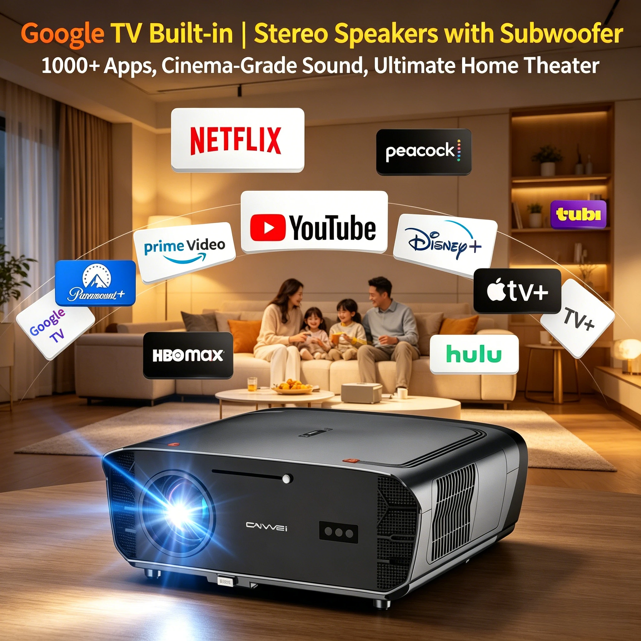 

2026 New 4K Native 1080P Full HD Projector Android 14 Google TV Beamer Blutooth WiFi 6 TOF Auto Focus Dual Speakers Home Theater