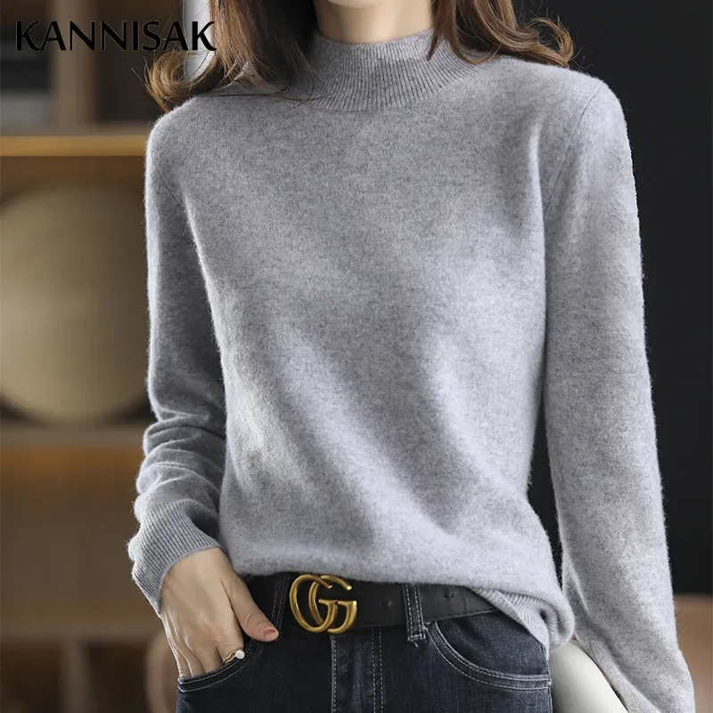 Casual Women Sweater Autumn Winter Warm Slim Fit Bottoming Shirt Mock Neck Green Camel Loose Korean Knitwear Pullover Jumpers