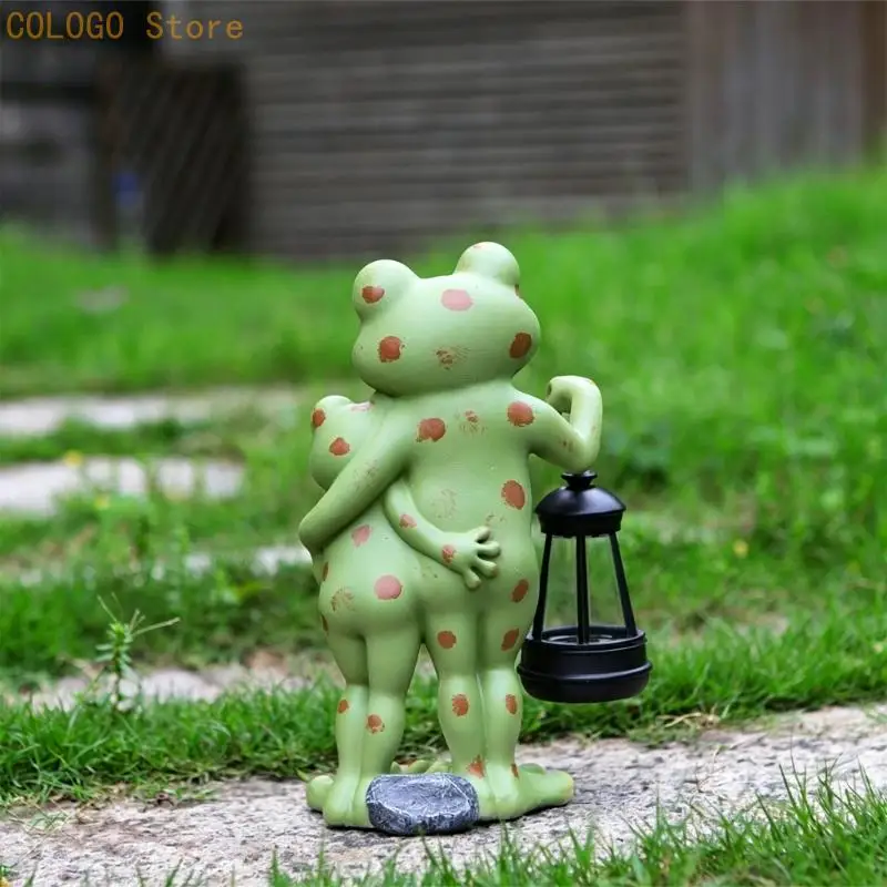 Resin Parent and Child Garden Frogs Statue With Hanging Light Display D0LD