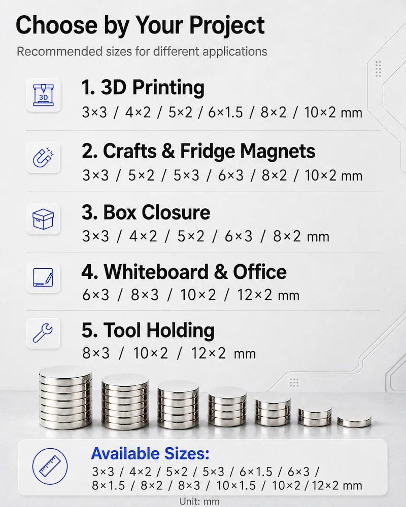 110-teiliges 3D-Druck-Magnet-Set, 5 x 2 mm/6 x 2 mm/6 x 3 mm/8 x 2 mm, leistungsstarker runder Magnet für den 3D-Druck, vielseitig einsetzbar für Kühlschrank, Heimwerken, Basteln – Detail 7