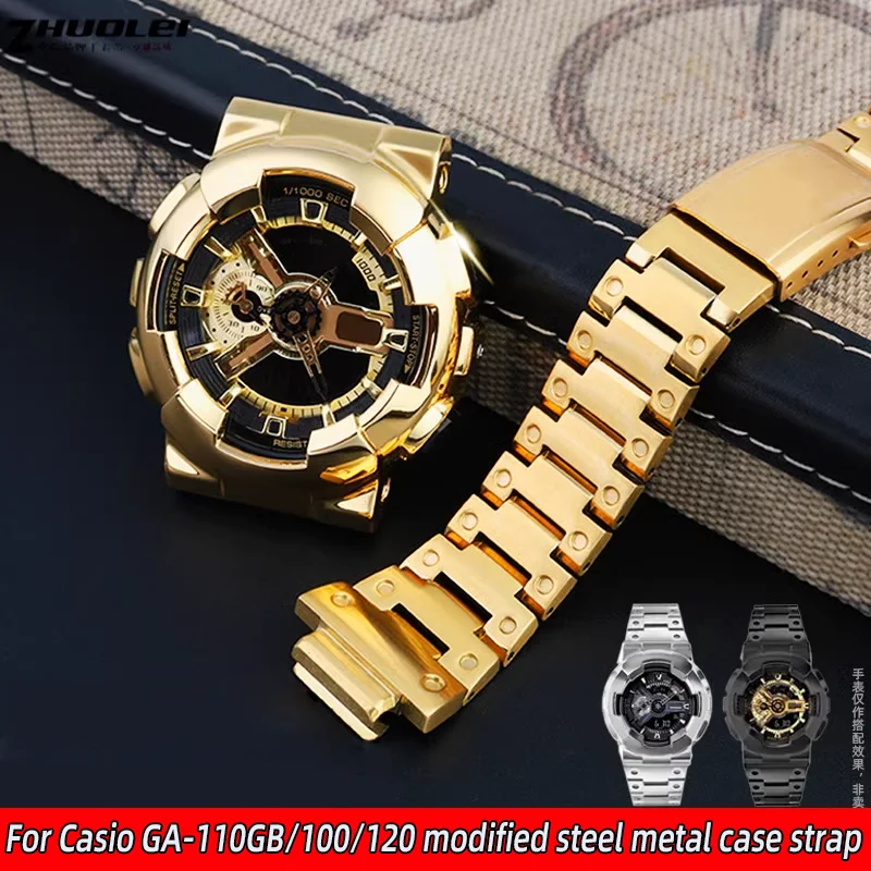 

Modified Golden Case Bezel metal Watchband Set For Casio G-SHOCK Black Samurai GA-110GB GA100 GA120 Stainless steel Watch strap