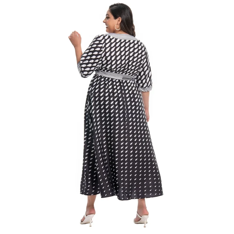 Plus Size Women's V-Neck Cross-Front Printed Tie-Detail Dress
