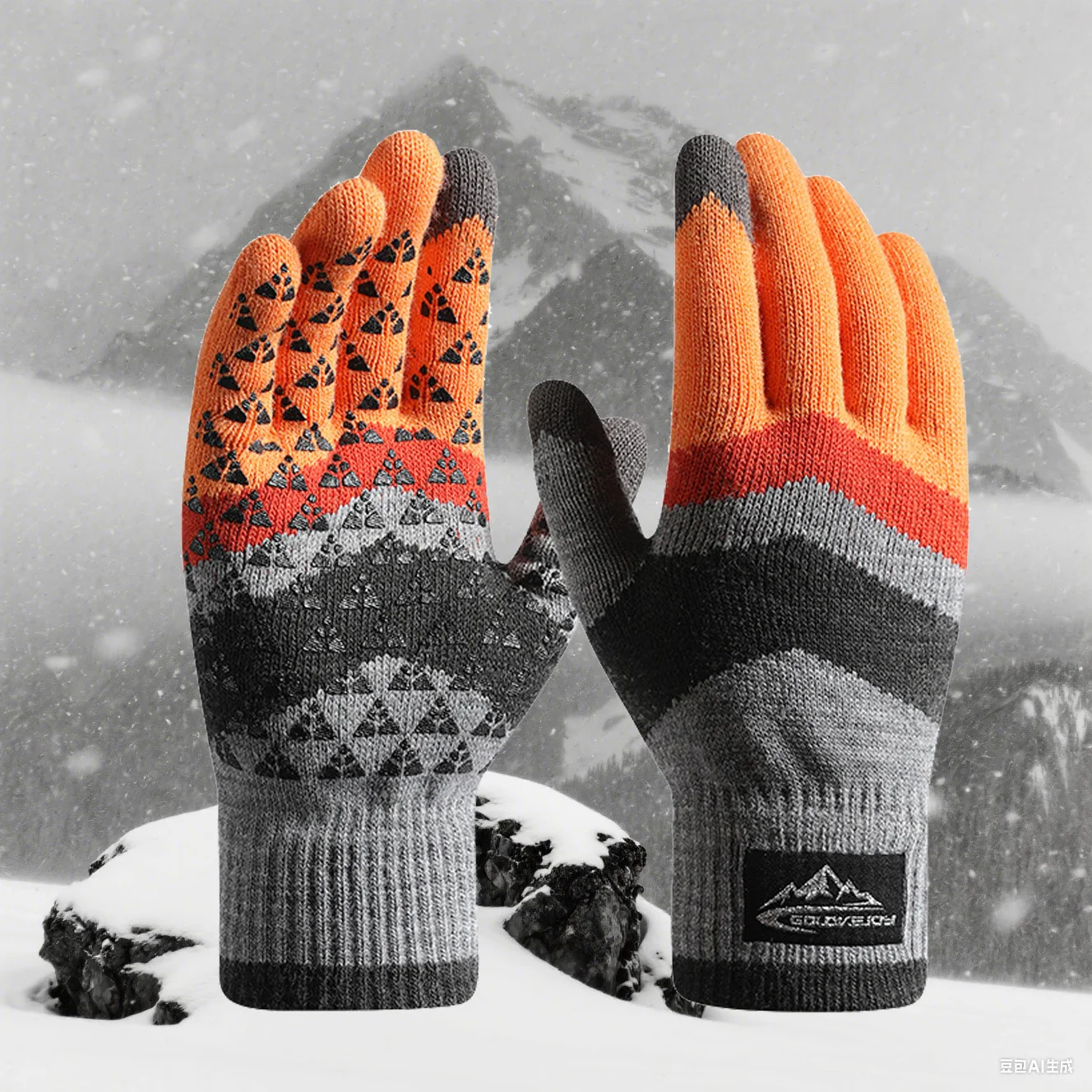 Autumn Winter Men's Gloves Cycling Knitted Triangle Anti-Slip Elastic Glove Hiking Outdoor Color-Blocking Camping Touchscreen