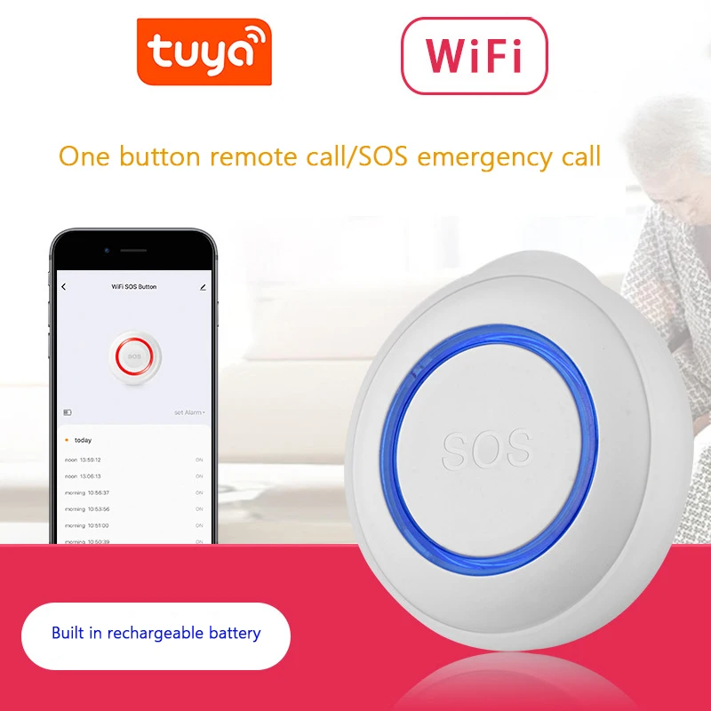 

Waterproof Wireless SOS Intelligent Elderly Pager Old Man Emergency Alarm Button Tuya APP for Smart Life Calling System Alert