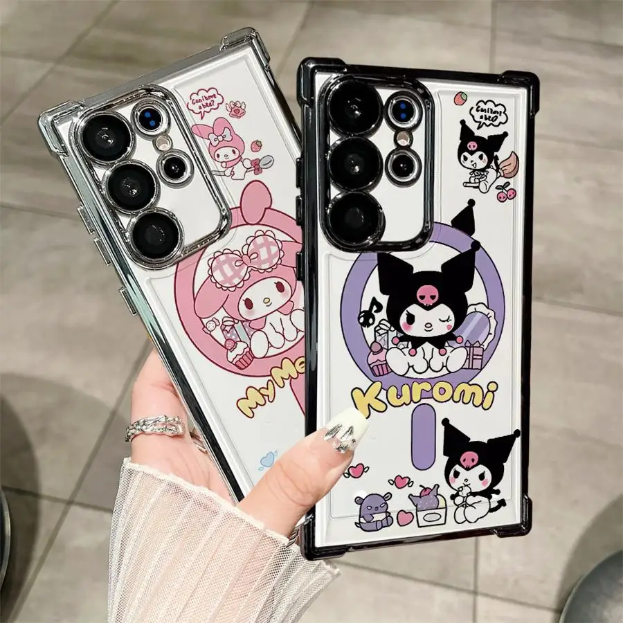 Cartoon Cute Kuromi Phone Case for Samsung Galaxy S24 S20 FE S25 Edge S23 S22 Ultra S21 Plus Clear Cover