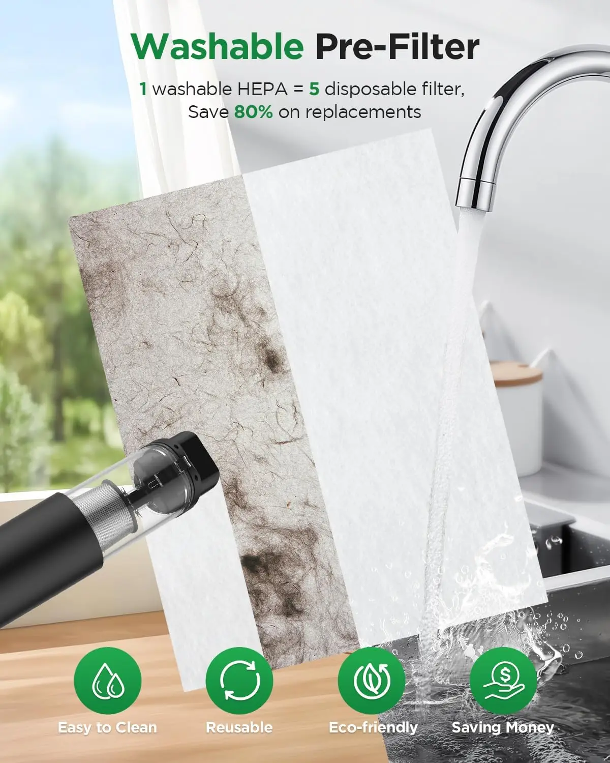 Large Room Air Purifier with Dual-Sided Filtration, PM2.5 Monitor, Washable Filters for Home Office Bedroom