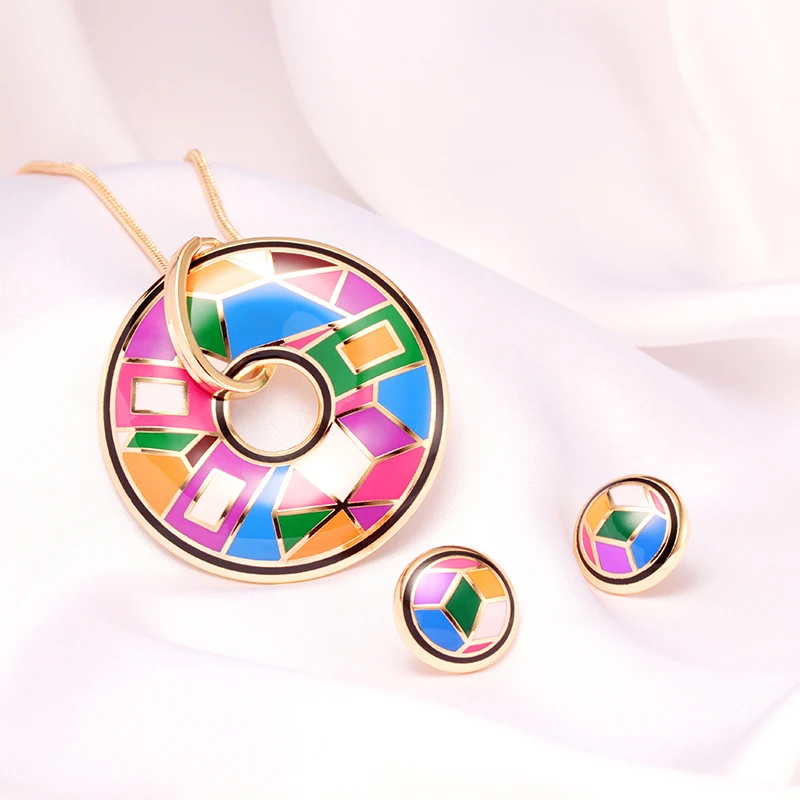 New Arrival Set Women Trendy Gift Sieraden Sets Anniversary Engagement Necklace/Earrings Stainless Steel Enamel Jewelry