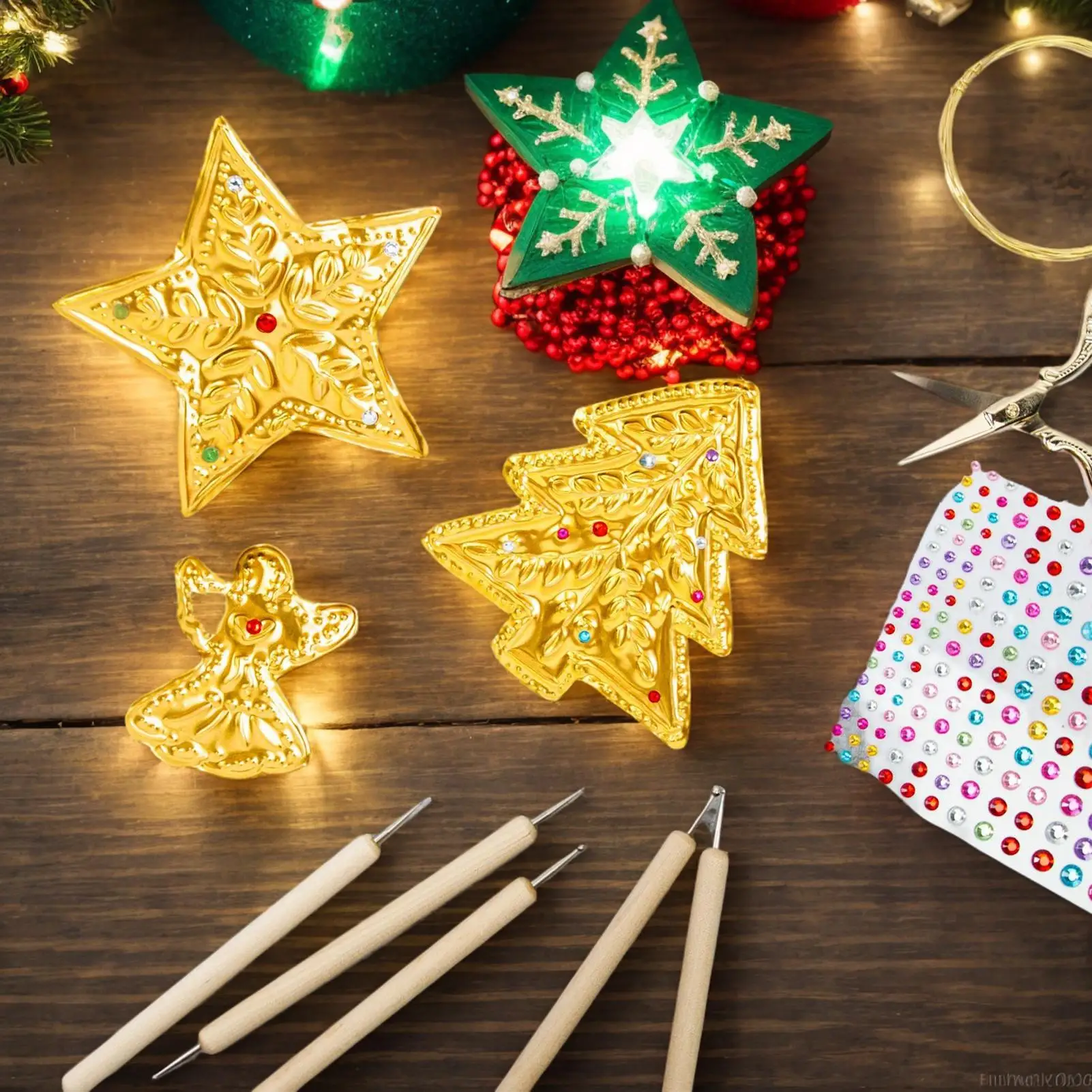 

Handmade Foil Paper Craft Kit with Shimmer gold and silver Christmas Engraving Art ornament making kit for Painting Art Projects