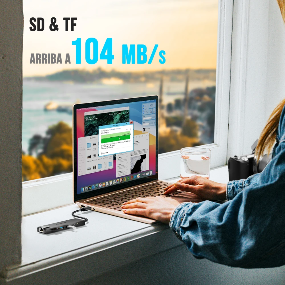 Lemorele USB C Docking Station 7-em-1 Link 4K 30Hz HDMI Display HUB PD100W Gigabit RJ45 SD e TF para PC Laptop TV Projetor Tablet