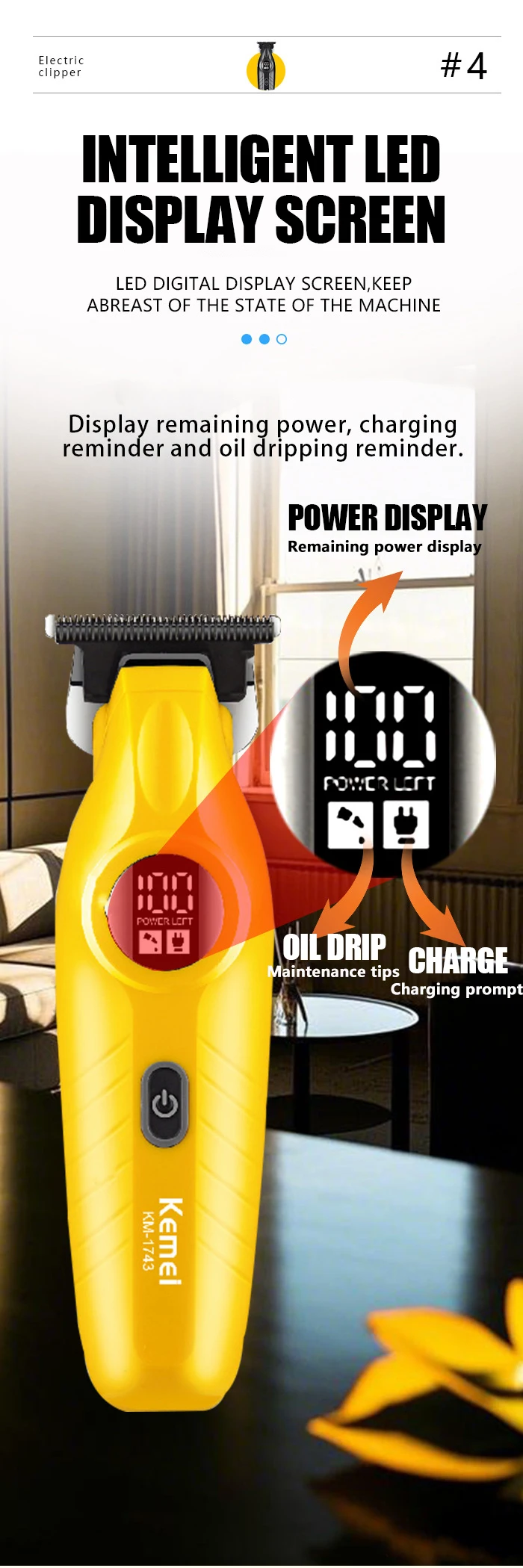 KM-1743 Professionelles Haarschneidemaschinen-Set für Männer, kabellose USB-Lade-Haarschneidemaschine, professionelle Haarschneidemaschine für Herren – Detail 5