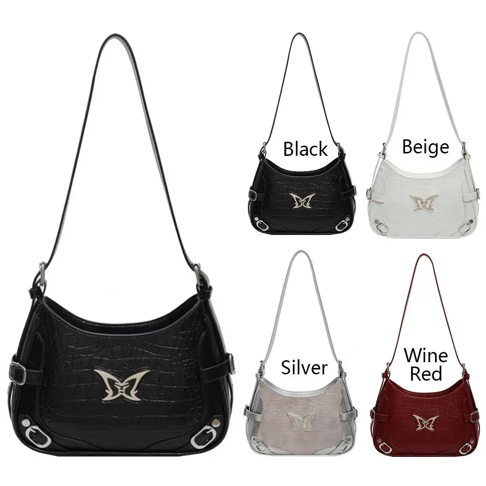 

Y2K Shoulder Bag for Women Butterfly Crescent Bag PU Leather Solid Underarm Bag Adjustable Strap for Travel Party Work