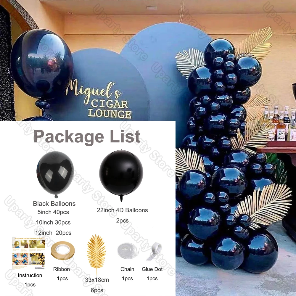 102Pcs Black Balloon Arch Garland Gold Leaves 4D Black Birthday Balloons Birthday Wedding Party Decorations Baby Shower Decor