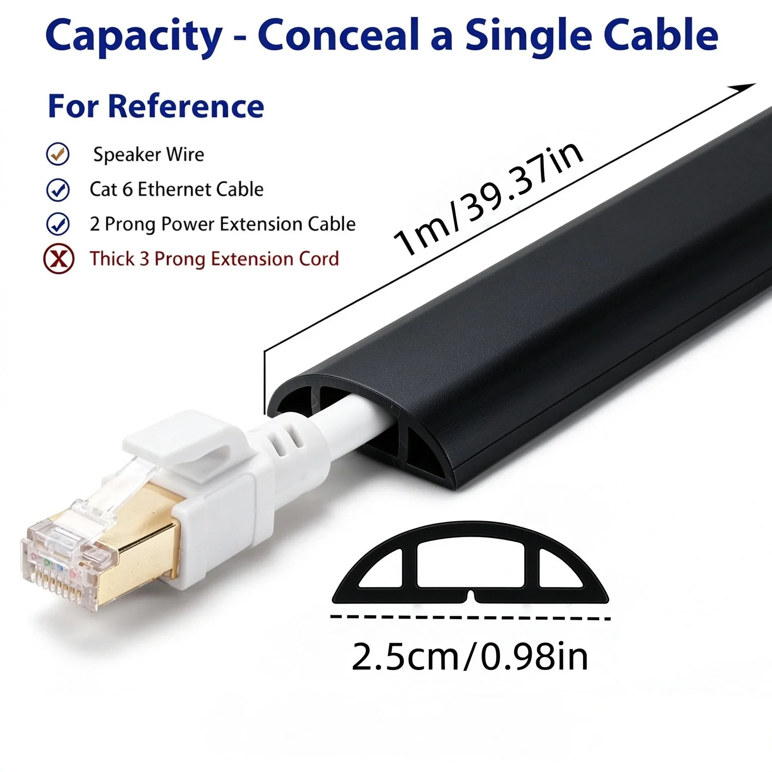 Professional 1m Floor Cord Cover Trimmable PVC Wire Hider Prevents Trip Hazards Heavy Duty Cable Management Home Office