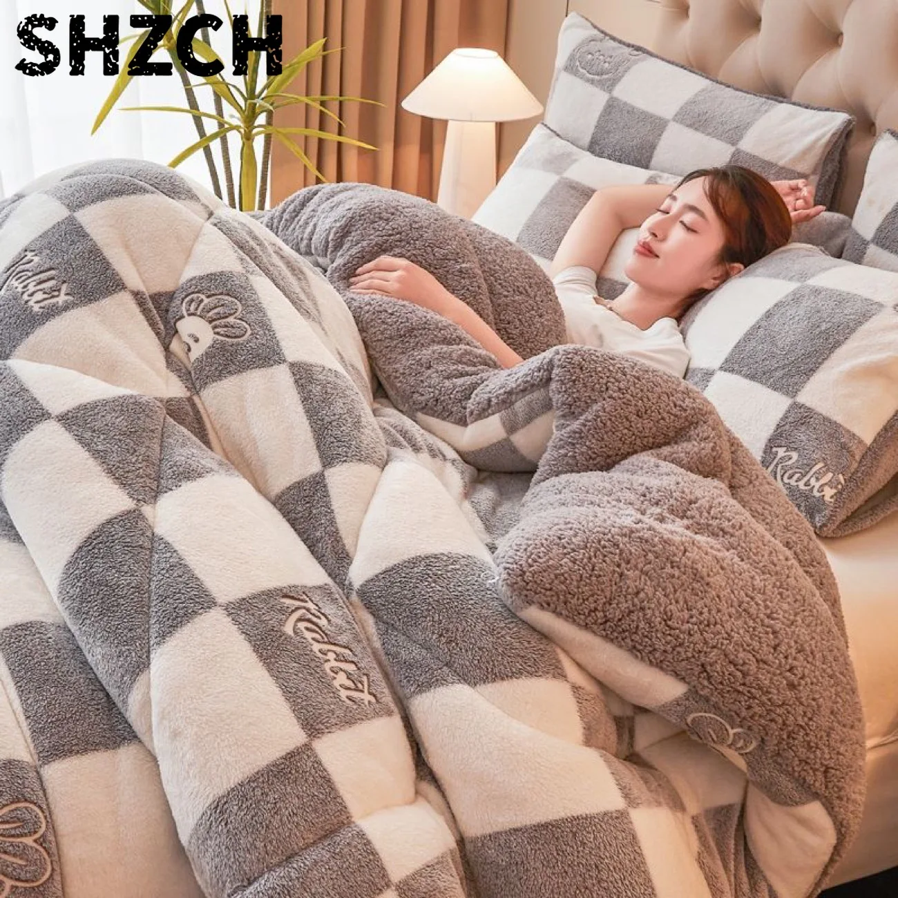 Lamb velvet quilts super warm winter quilt cotton blanket thickened home hotel comforter space quilt core with added fleece