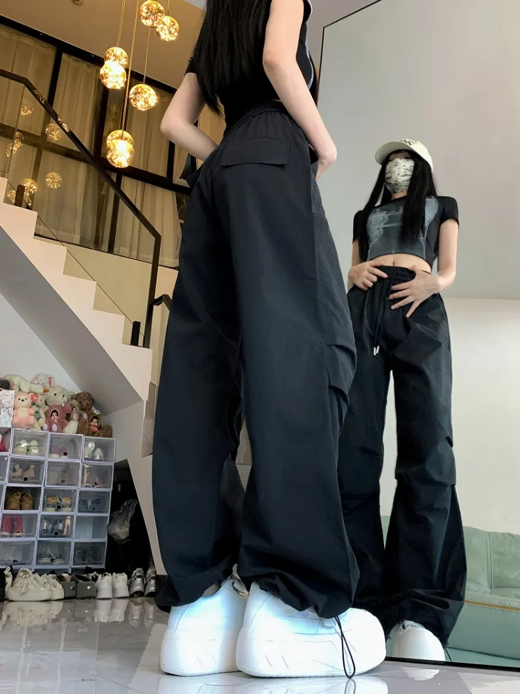 Deeptown Y2k Vintage Streetwear Cargo Pants Women Korean Style Casual Hip Hop Solid High Waist Loose Sweatpants Summer 2024