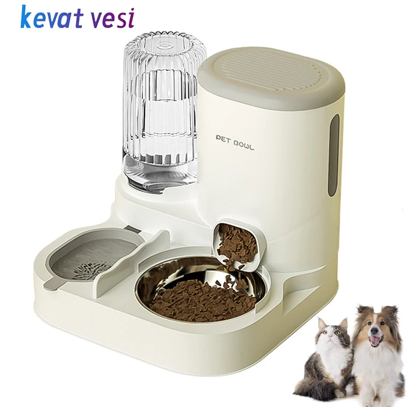 

Pet Automatic Feeder 2 In 1 Dog Cat Food Container Water Fountain Large Capacity Stainless Steel Pet Feeding Bowl Pet Supplies