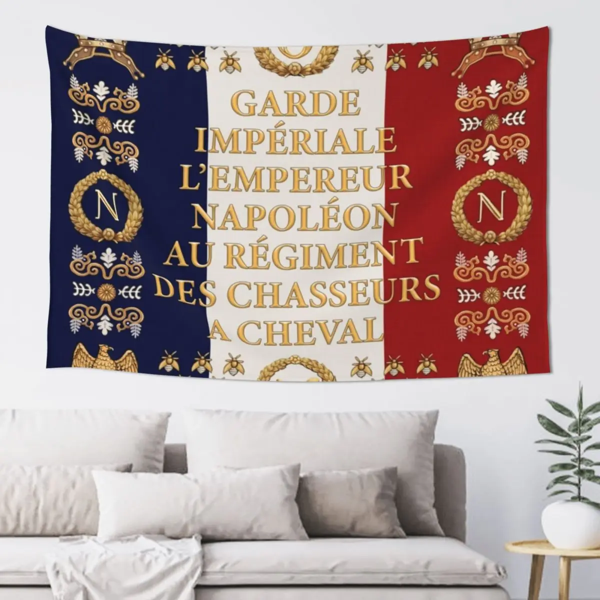 Napoleonische französische Flagge der Chasseurs. Ein Cheval de la Garde Wandteppich, Dekoration für Schlafzimmer, individueller Wandteppich
