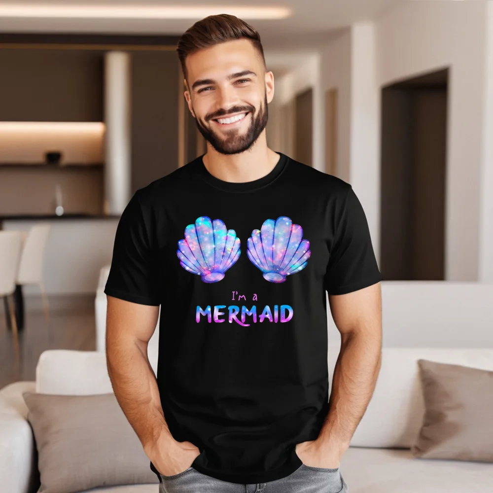 O-Neck Im A Mermaid Seashell Bra Combed cotton Mens T Shirts Vintage Short Sleeve Tees Funny Crazy Tee Shirts