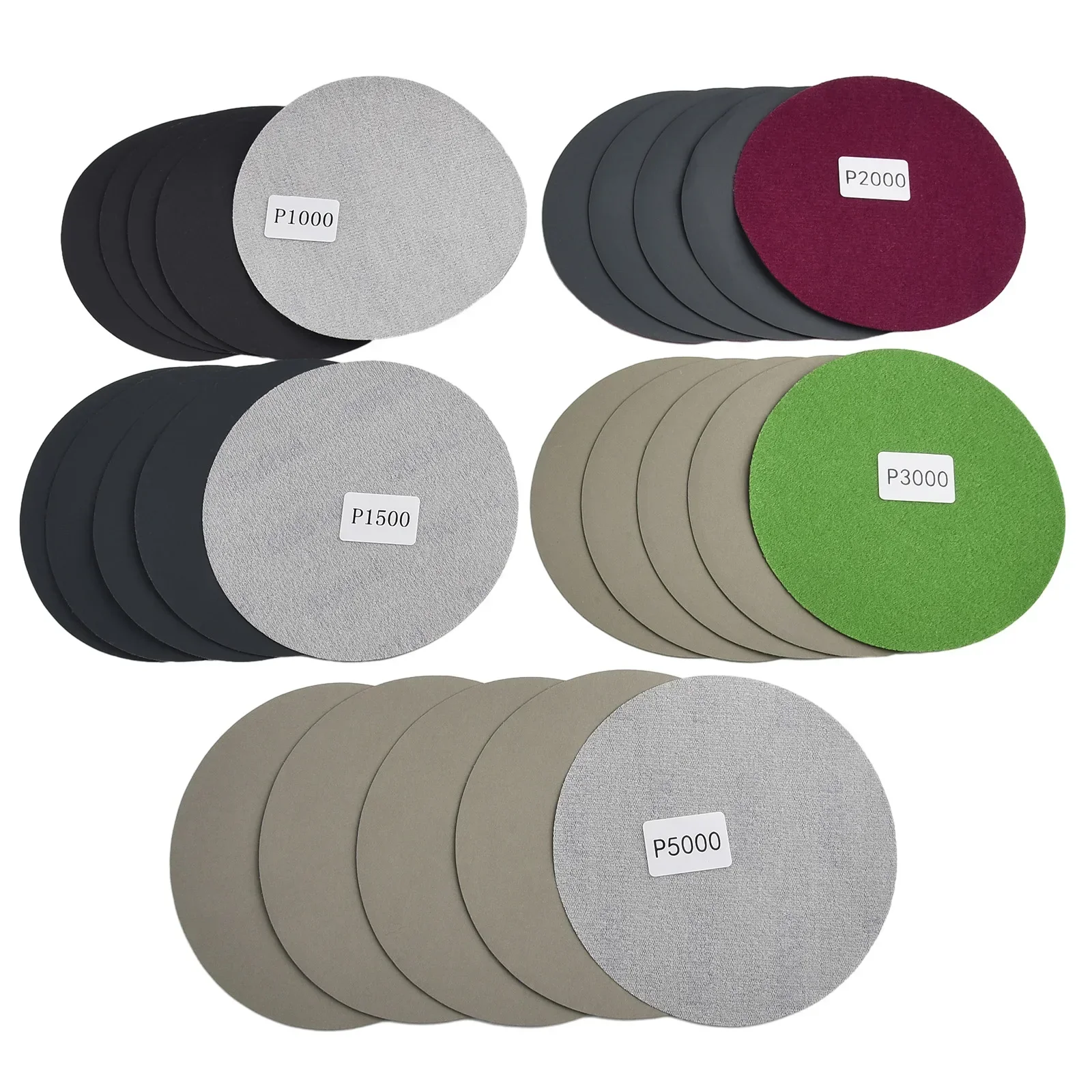 25Pc 2 3 4 5 6inch 1000/1500//3000/5000Grit Wet Dry Sanding Discs Sandpaper Latex Flocking High Flexibility Durability Sandpaper